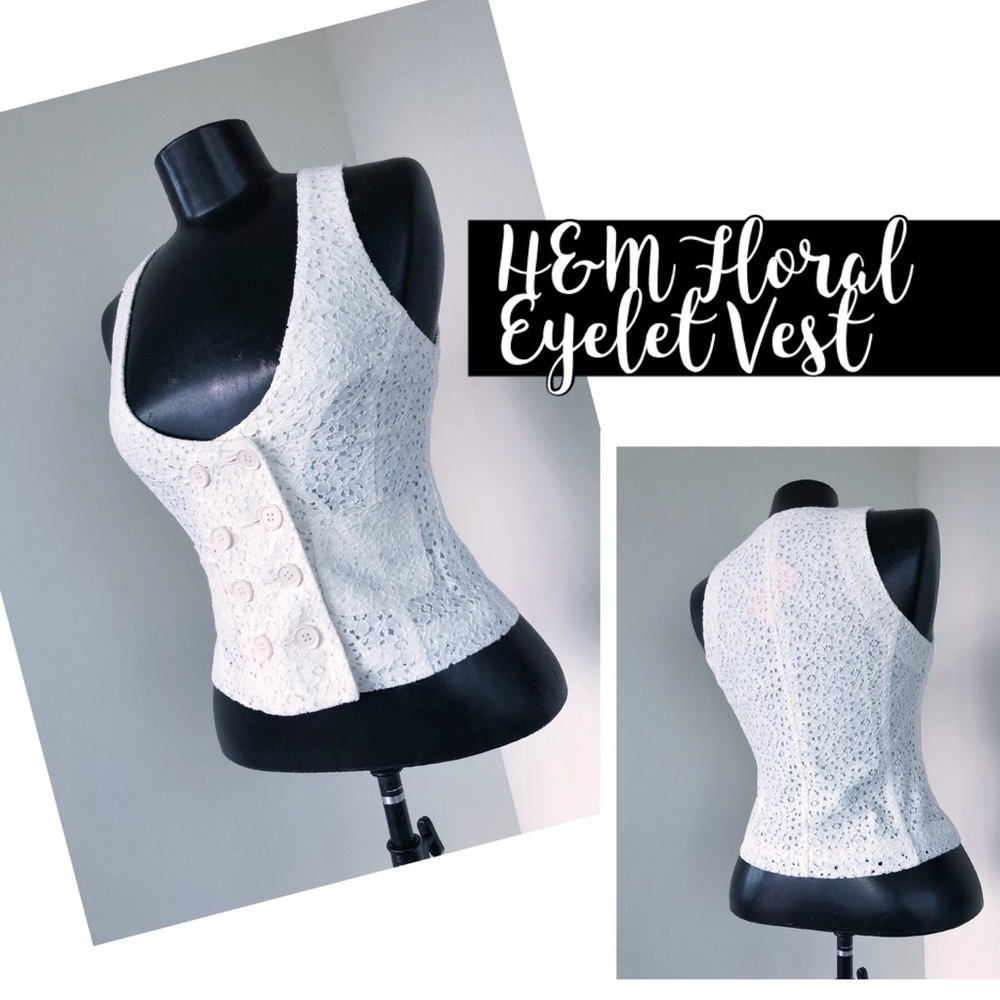 H&M White Floral Eyelet Vest